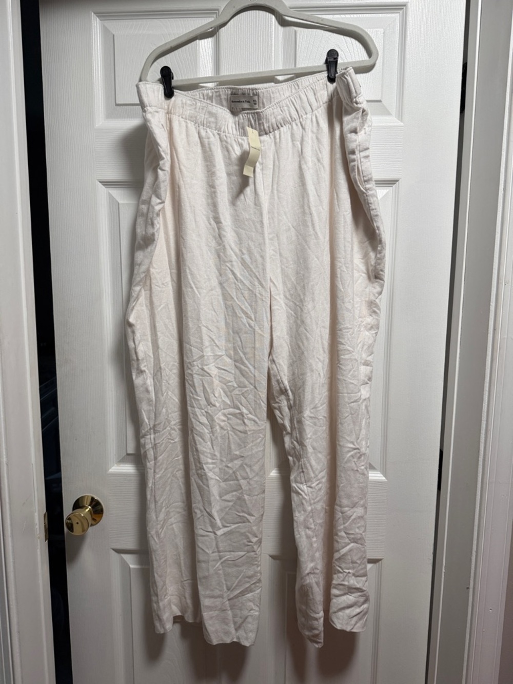 Abercrombie & Fitch Cream Linen Elastic-Waist Linen Pants XXL